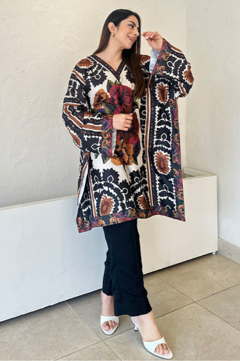 Black Winter Pashmina Kaftaan Set